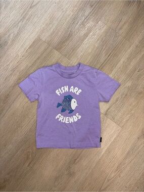 tentree Lavender Kids Tee with Blue Fish Graphic